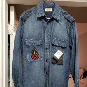 Sold...women's ysl denim military shirt